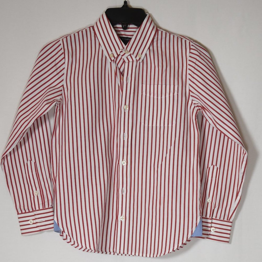 E-Land Boys Button-down Long Sleeve Shirt, Size 8 Red/white Stripe